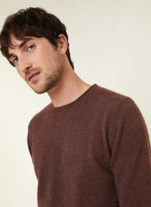 Pull col rond en cachemire finitions roulotées - Ernest 7830 brun - 47 Marron foncé