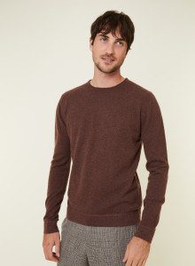 Pull col rond en cachemire finitions roulotées - Ernest 7830 brun - 47 Marron foncé