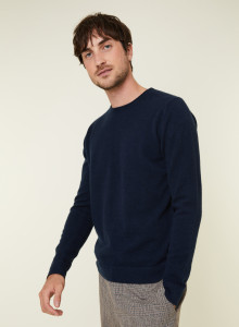 Pull col rond en cachemire finitions roulotées - Ernest 7840 marine - 05 Bleu marine