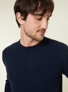 Pull col rond en cachemire finitions roulotées - Ernest 7840 marine - 05 Bleu marine