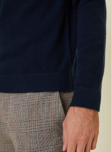 Pull col rond en cachemire finitions roulotées - Ernest 7840 marine - 05 Bleu marine