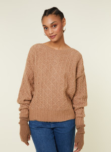 Pull ample à jeux de points en laine cocon - Gassia 7820 camel - 88 Camel