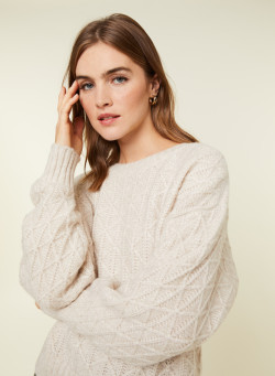 Pull ample à jeux de points en laine cocon - Gassia 7801 ecru - 82 Ecru