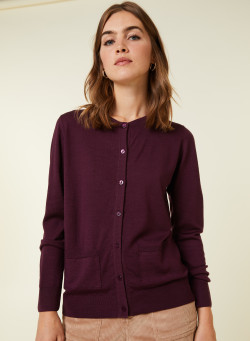 Buttoned round neck cardigan with pockets in merino wool - Amalia