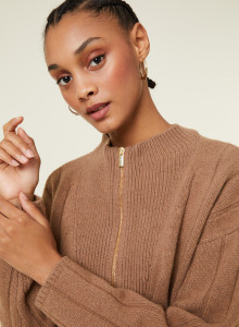 Zipped high-neck sweater in recycled cashmere and wool - Lodric