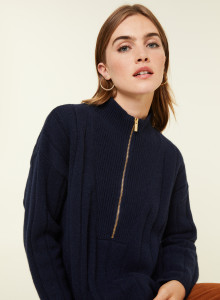 Pull col montant zippé en cachemire et laine recyclés - Lodric 7840 marine - 05 Bleu marine