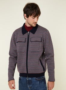 Veste col polo à motifs pied-de-poule en laine mérinos - Fabien