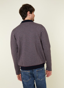 Veste col polo à motifs pied-de-poule en laine mérinos - Fabien