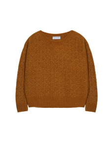 Pull ample à jeux de points en laine cocon - Gassia 7860 soleil - 89 Moutarde