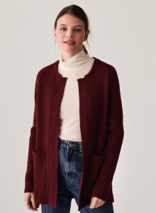 Long gilet à poches en cachemire recyclé - Dina 7481 cerise - 51 Bordeaux