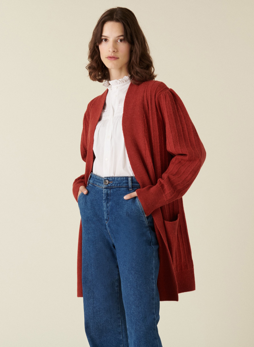 Long alpaca wool cardigan with balloon sleeves - Damy Long alpaca wool cardigan with balloon sleeves - Damy