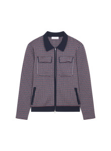 Veste col polo à motifs pied-de-poule en laine mérinos - Fabien
