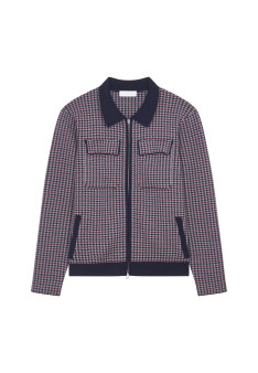 Veste col polo à motifs pied-de-poule en laine mérinos - Fabien