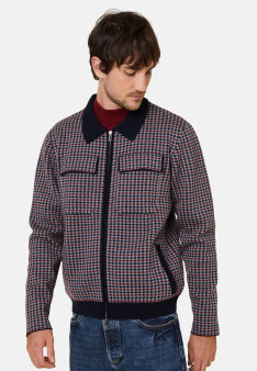 Veste col polo à motifs pied-de-poule en laine mérinos - Fabien