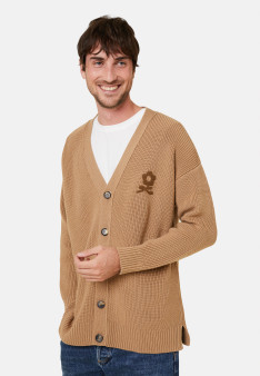 Loose buttoned cardigan with logo in merino wool - Frederic
