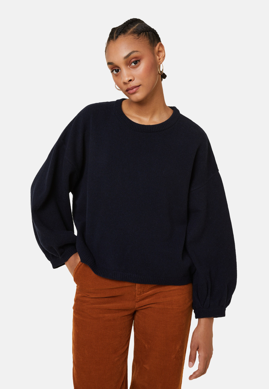 Round-neck sweater with balloon sleeves in recycled cashmere and wool - Lamara Round-neck sweater with balloon sleeves in recycled cashmere and wool - Lamara