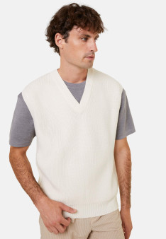 Pull col V sans manches en laine mérinos - Felipe