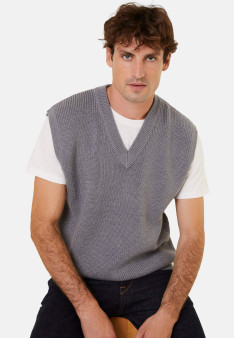Pull col V sans manches en laine mérinos - Felipe