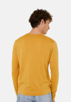 Pull col rond en laine mérinos finitions roulotées - Rythme 7860 soleil - 89 Moutarde