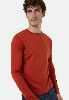 Pull col rond en laine mérinos finitions roulotées - Rythme 7860 soleil - 89 Moutarde
