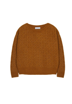 Pull ample à jeux de points en laine cocon - Gassia 7860 soleil - 89 Moutarde