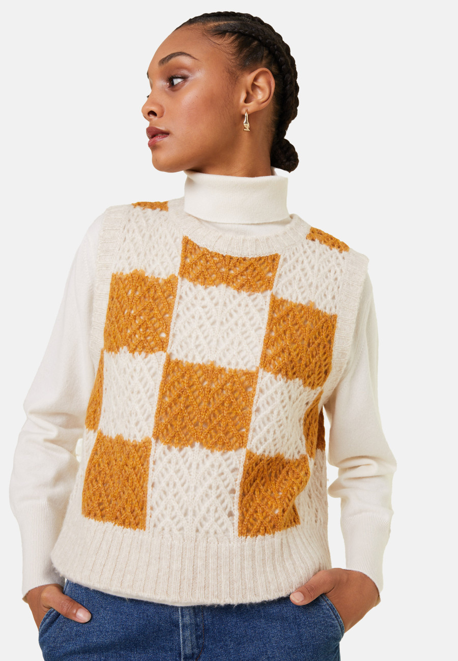 Openwork sleeveless wool cocoon sweater - Geva Openwork sleeveless wool cocoon sweater - Geva