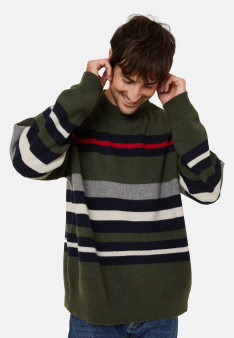 Pull col rond rayé en cachemire et laine recyclés - Fael