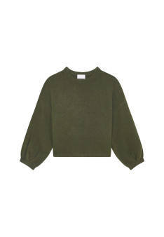 Pull col rond à manches ballon en cachemire et laine recyclés - Lamara 7882 prune - 51 Bordeaux