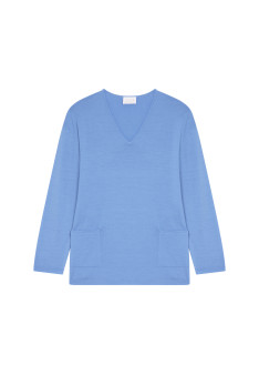 Loose V-neck sweater with pockets in merino wool - Albertine