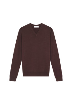 Pull col V avec logo en laine mérinos - Elmo 7881 cerise - 51 Bordeaux