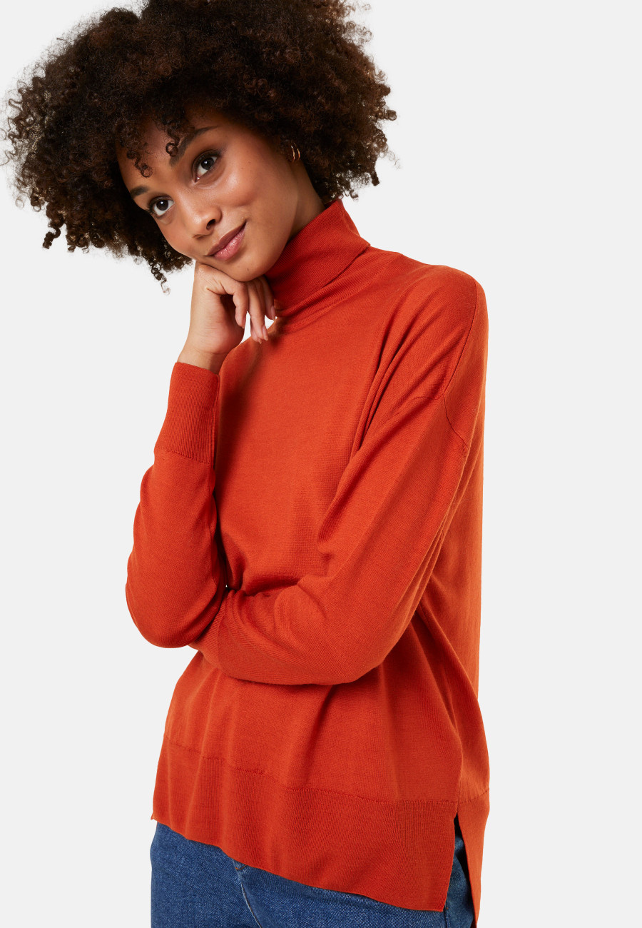 Merino wool turtleneck sweater with slits - Amy Merino wool turtleneck sweater with slits - Amy