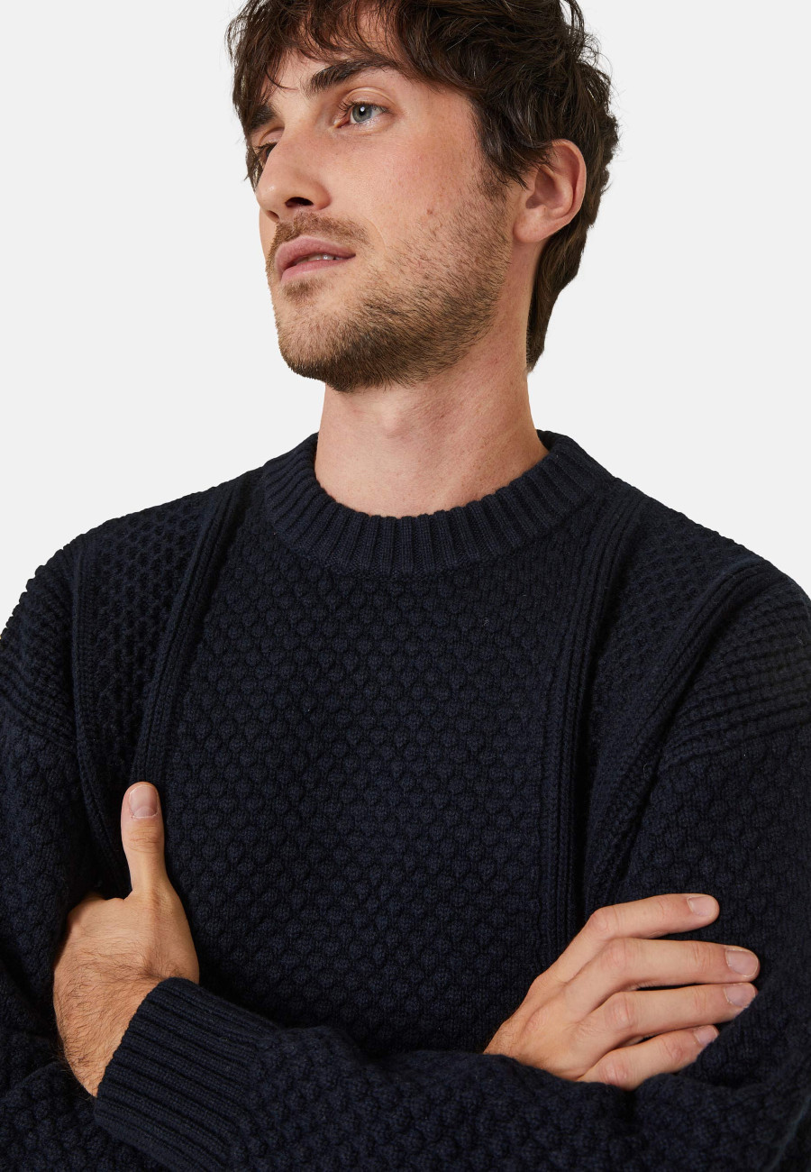 Pull col rond maille gaufrée en laine et cachemire - Fall Pull col rond maille gaufrée en laine et cachemire - Fall