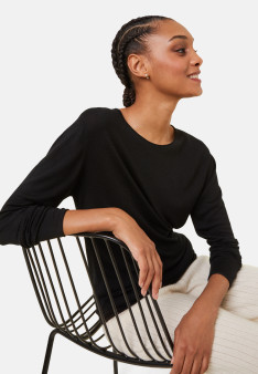 Buttoned t-shirt in cashmere bamboo round neck in fine knit - Aelia