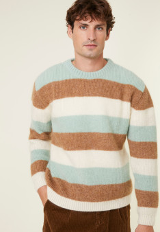 Tricolor striped round-neck mohair sweater - Fox