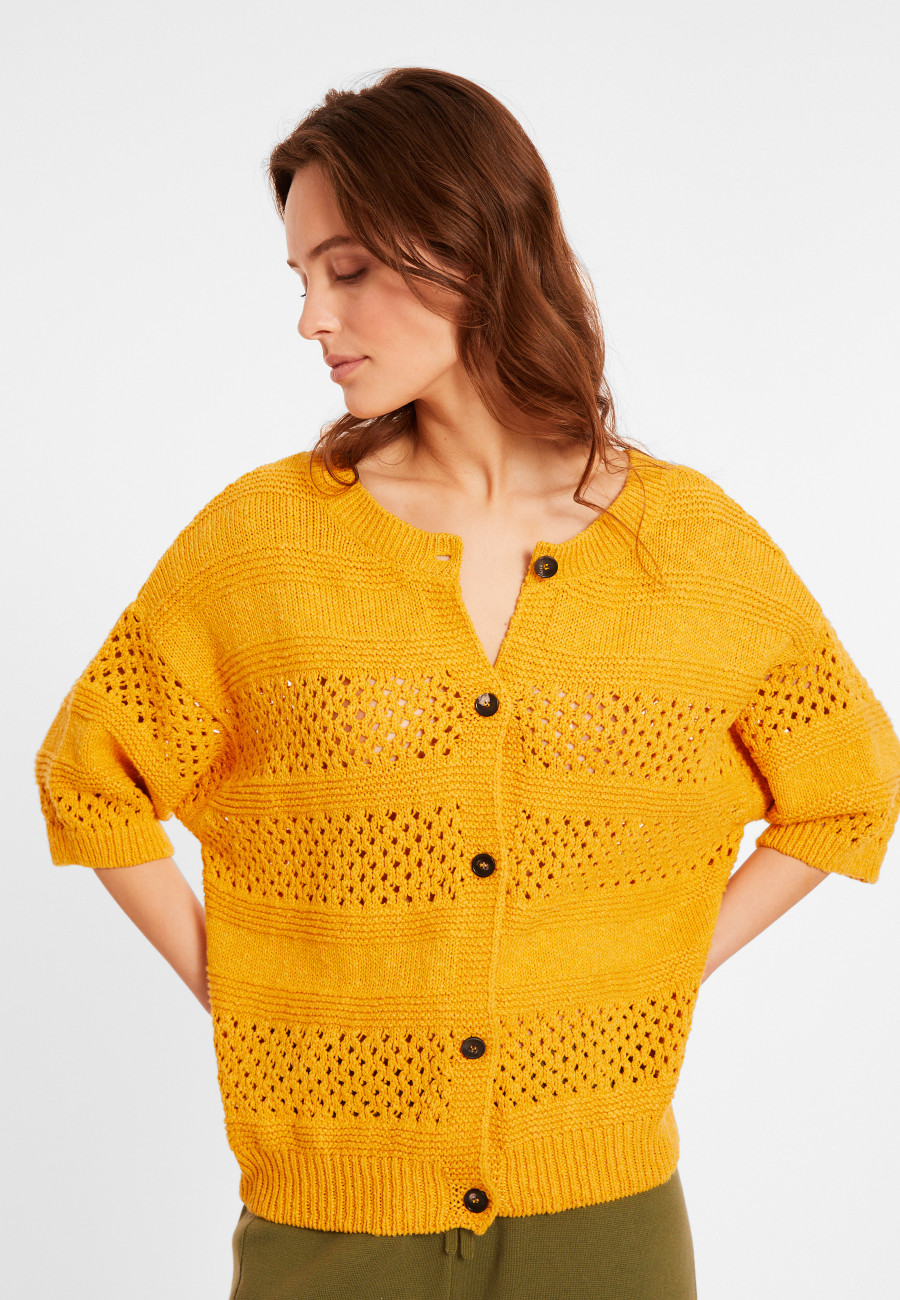 Gilet ajouré en coton et lin - Maylisse 8060 ambre - 08 Jaune Gilet ajouré en coton et lin - Maylisse 8060 ambre - 08 Jaune