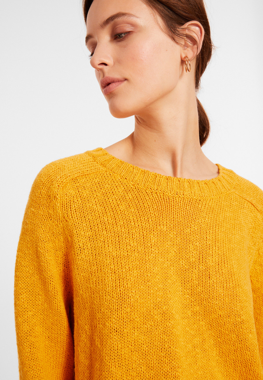 Pull emmanchures marteau en coton et lin - Mick 8060 ambre - 08 Jaune Pull emmanchures marteau en coton et lin - Mick 8060 ambre - 08 Jaune