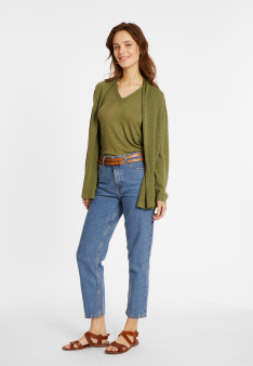 Gilet en lin flammé col châle - Maelle 8051 cactus - 83 Kaki