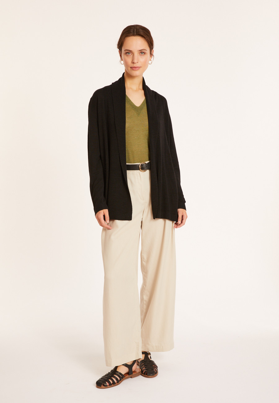 Flamed linen shawl collar cardigan - Maelle Flamed linen shawl collar cardigan - Maelle