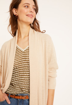 Gilet en lin flammé col châle - Maelle 8020 ficelle - 12 Beige clair