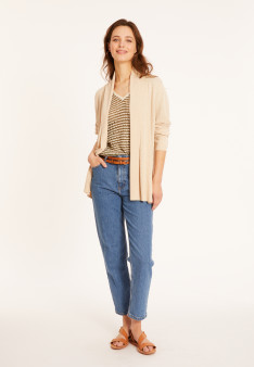 Gilet en lin flammé col châle - Maelle 8020 ficelle - 12 Beige clair