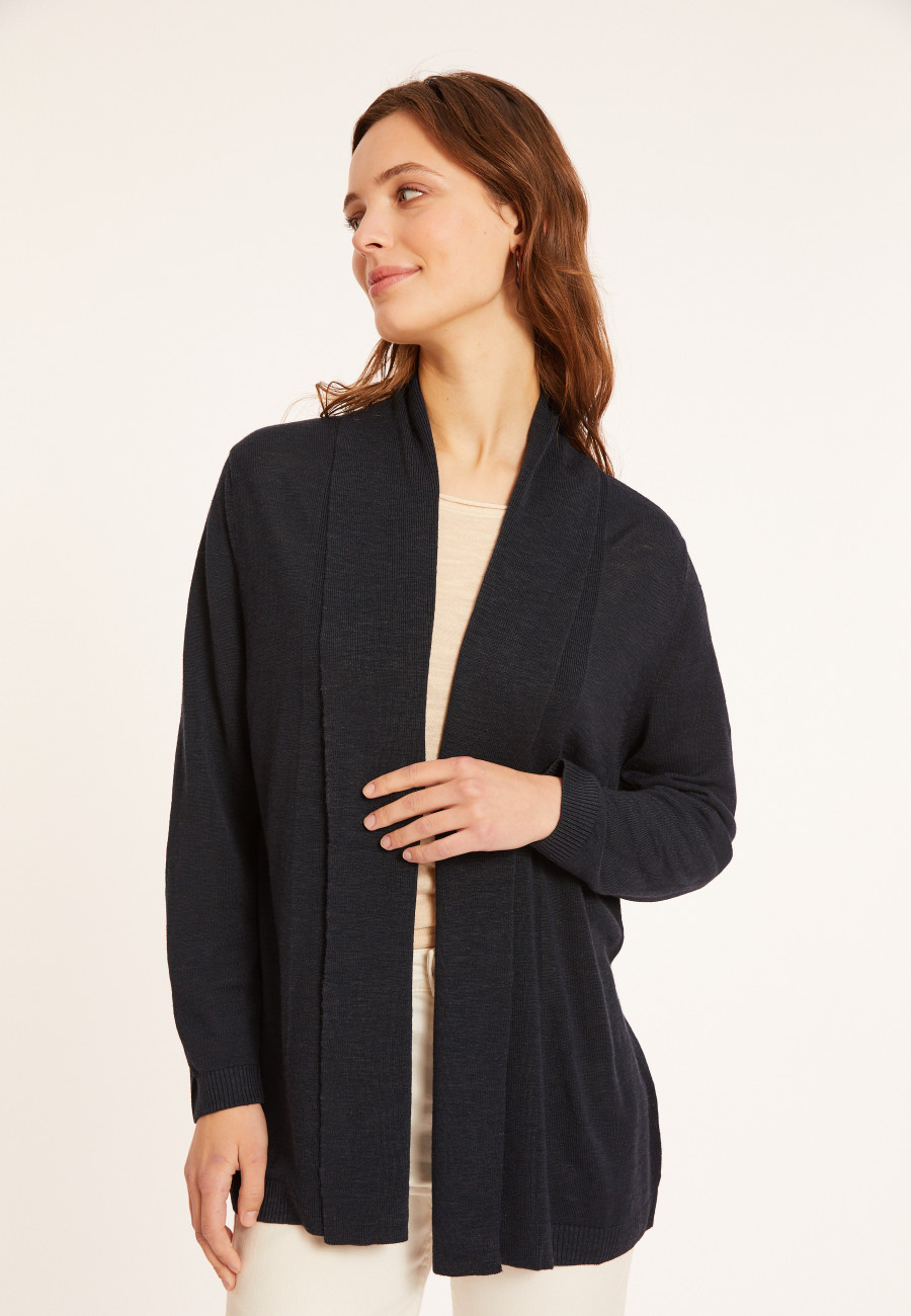Flamed linen shawl collar cardigan - Maelle Flamed linen shawl collar cardigan - Maelle