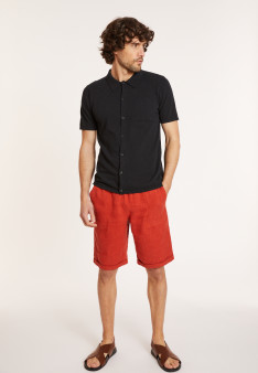 Chemise manches courtes en coton brossé - Dominique 8010 noir - 01 Noir