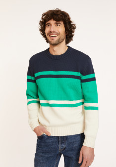 Pull en coton tricolore - Dustin 8141 - 22 Vert moyen