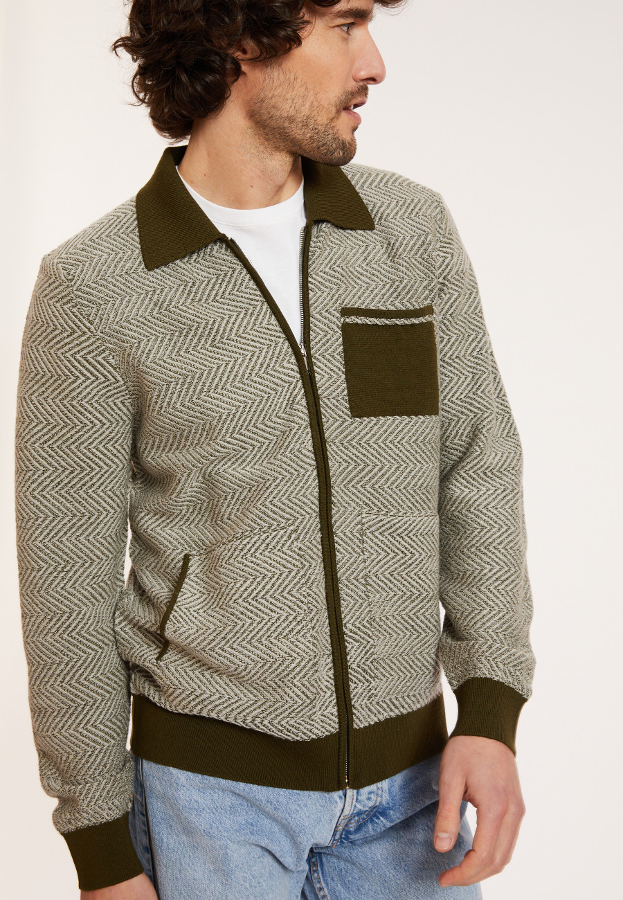 Veste zippée en laine mérinos - Dinesh 8135 cactus - 83 Kaki Veste zippée en laine mérinos - Dinesh 8135 cactus - 83 Kaki