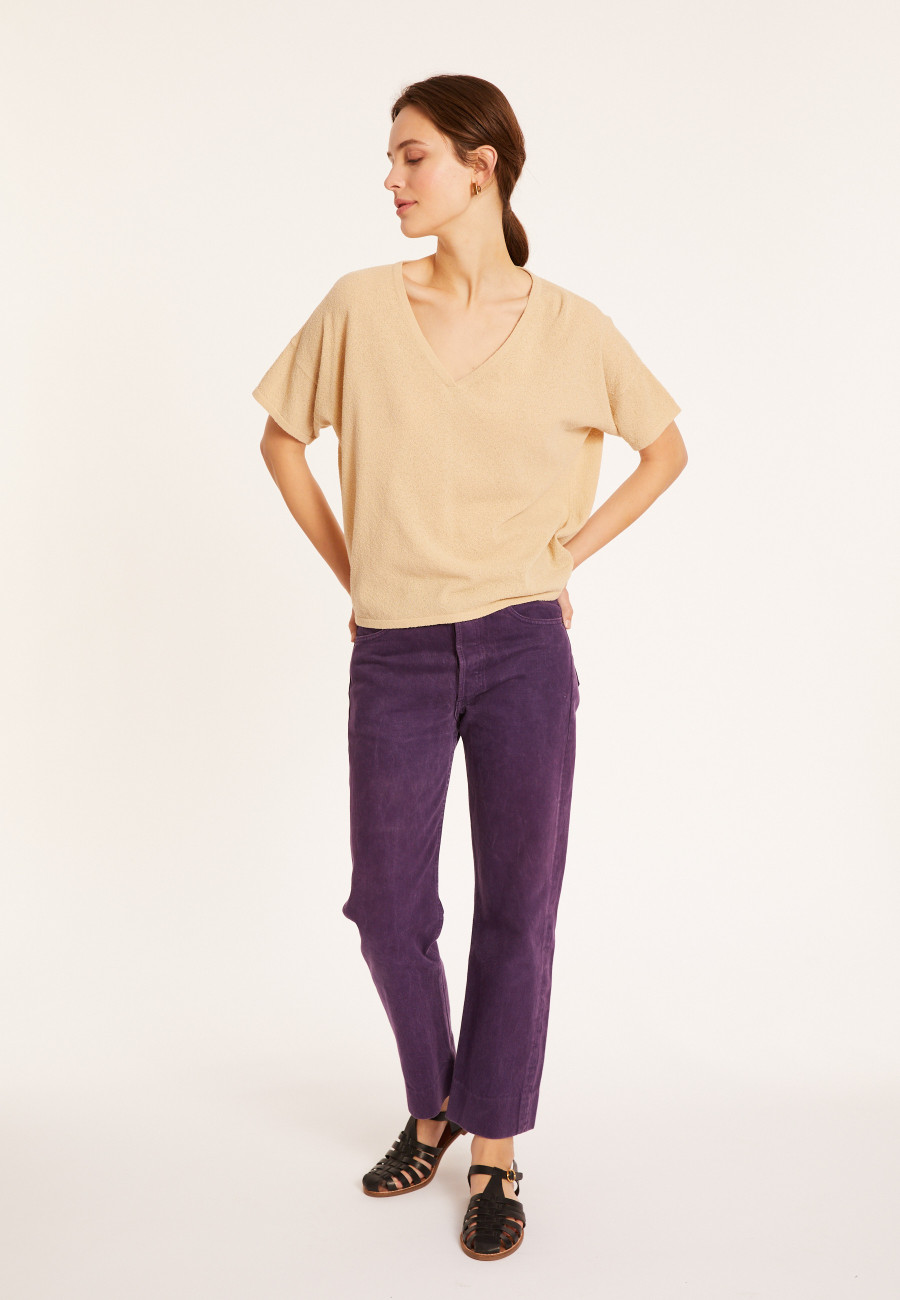 Loose V-neck brushed cotton T-shirt - Maden Loose V-neck brushed cotton T-shirt - Maden
