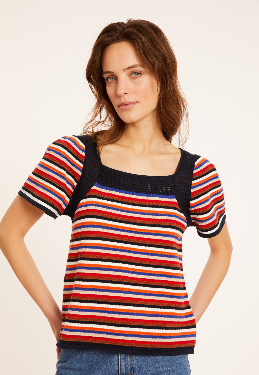 T-shirt manches ballon en coton bio - Mezzo 8124 - Multicolore T-shirt manches ballon en coton bio - Mezzo 8124 - Multicolore