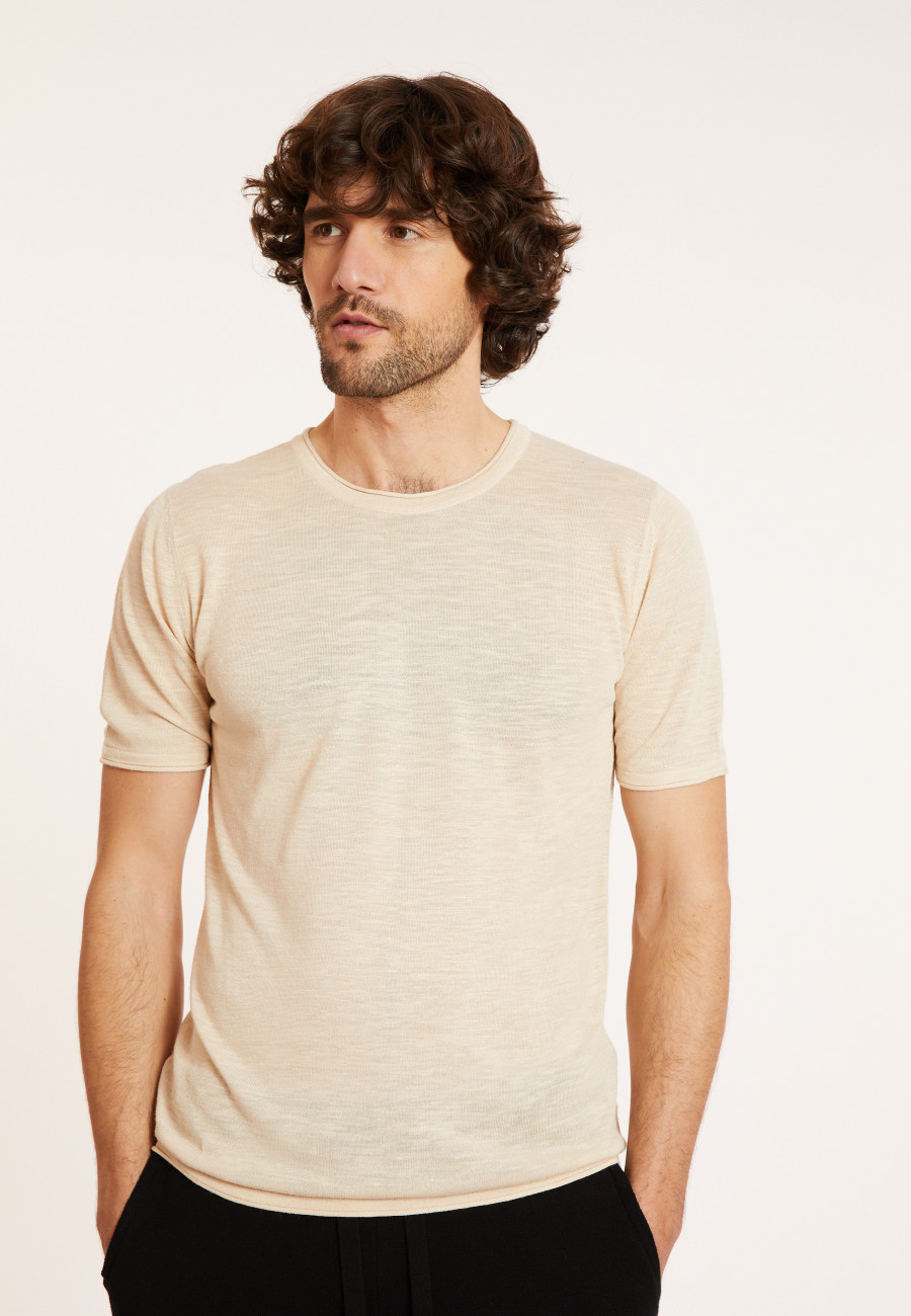 T-shirt col rond en lin flammé - Renaud 8020 ficelle - 12 Beige clair T-shirt col rond en lin flammé - Renaud 8020 ficelle - 12 Beige clair