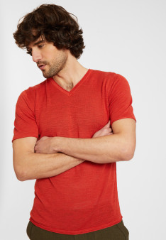 T-shirt col V en lin flammé - Reuben 8081 epice - 20 Rouge foncé
