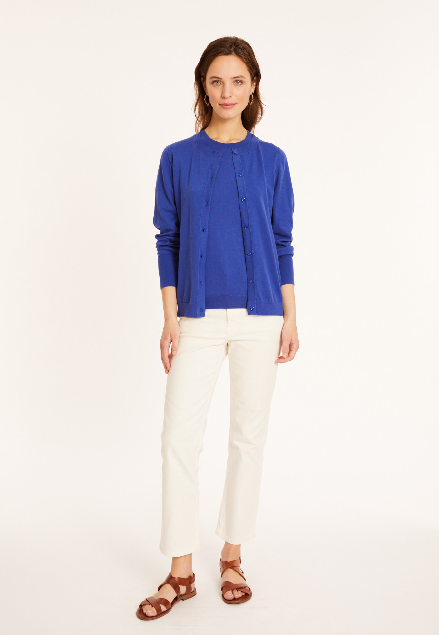 Cardigan col rond en coton bio - Manel 8041 majorelle - 03 Bleu foncé Cardigan col rond en coton bio - Manel 8041 majorelle - 03 Bleu foncé