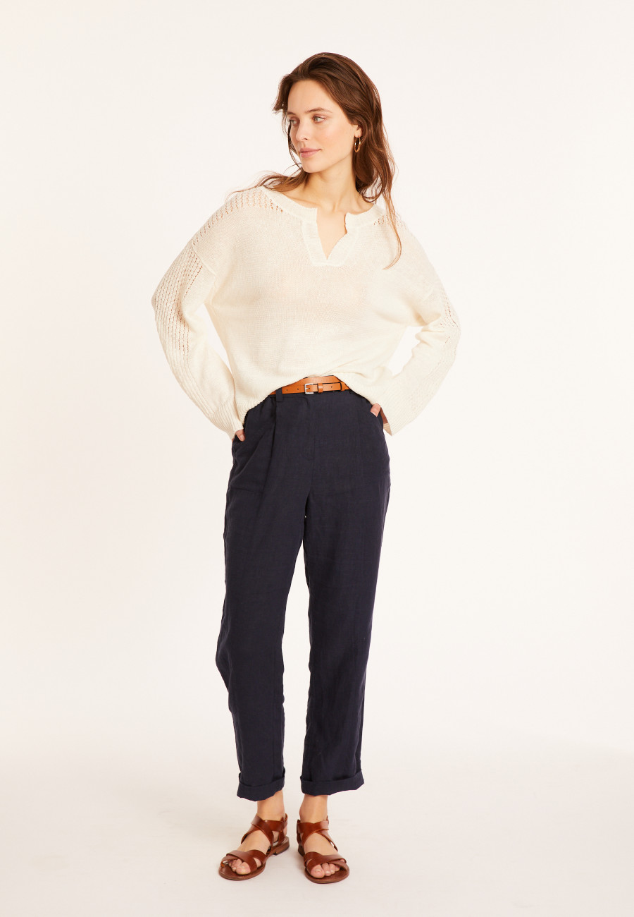 Loose linen sweater with openwork sleeves - Molene Loose linen sweater with openwork sleeves - Molene